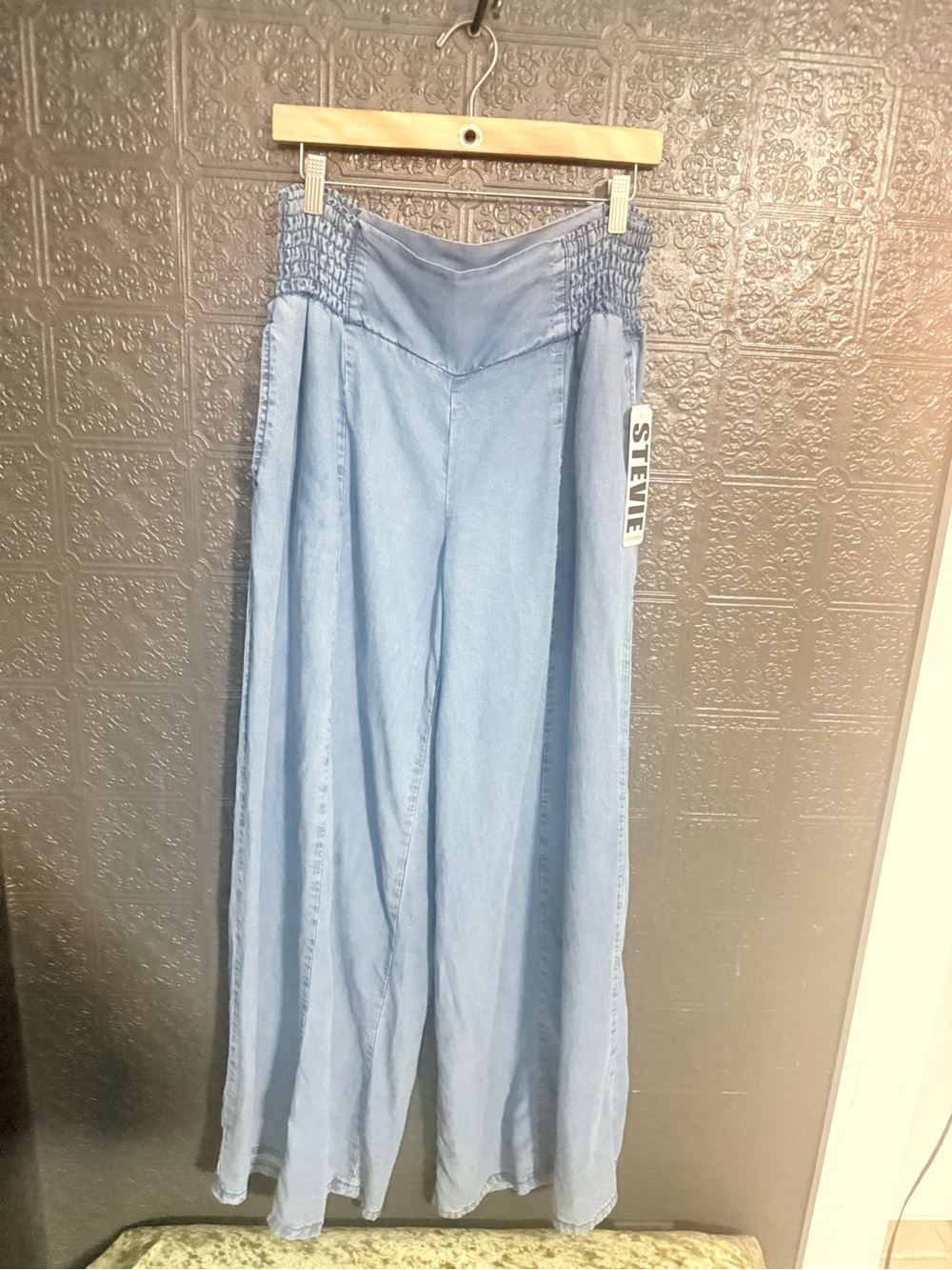 Steve Madden Light Blue Wide-Leg Jeans with Smocked Waist
